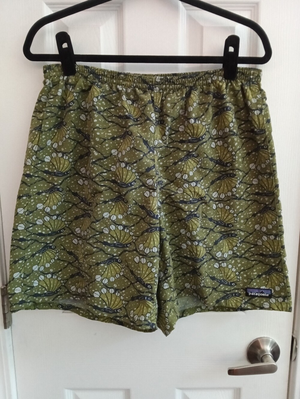 Patagonia Baggies Shorts in the "Hexy Fish: Sprouted Green" Colorway Men's Large - Picture 1 of 7